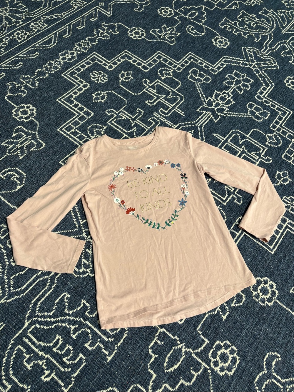 Girls' Light Pink Long-Sleeve Floral Heart Tee - Be Kind